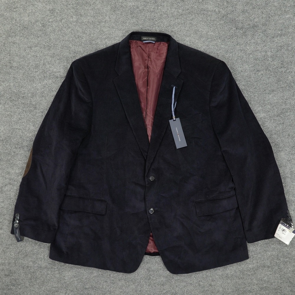 Tommy Hilfiger Blazer Mens 50R Navy Corduroy Elbow Patches Two Button New - Picture 1 of 15